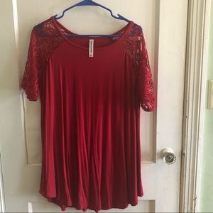 Red lace sleeved tee